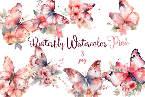 Download Pinc Watercolor Butterflies Sublimations - Butterflie Collection