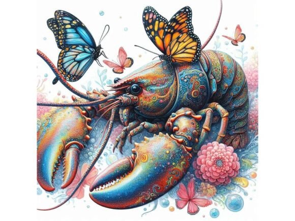 Download Acrylic Art of a Lobster with Butterflie - Butterflie Collection