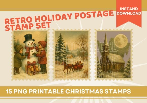 Download Retro Holiday Postage Stamp Set - Premium Resources