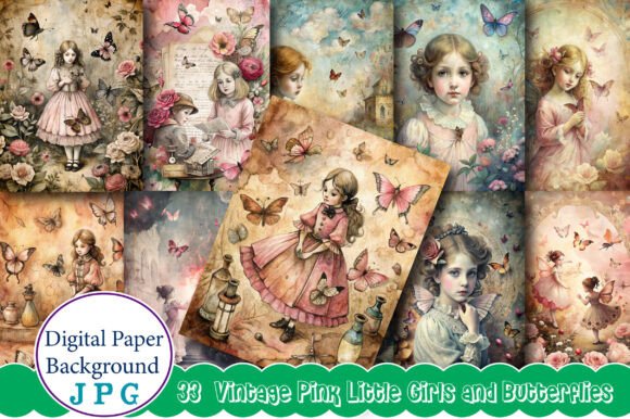 Download Vintage Pink Little Girls and Butterflie - Butterflie Collection